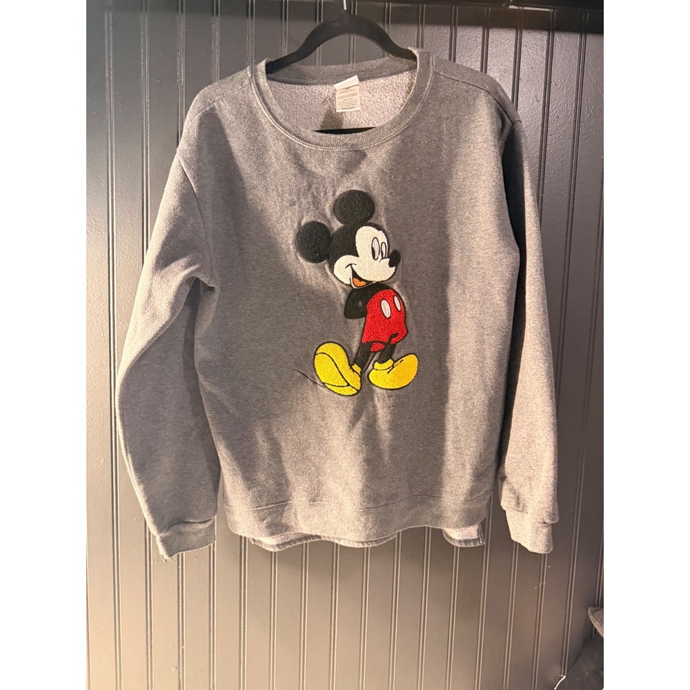 Disney Mickey Mouse Fleece-Lined Crew Neck Sweatshirt with a high-low hem Gray
